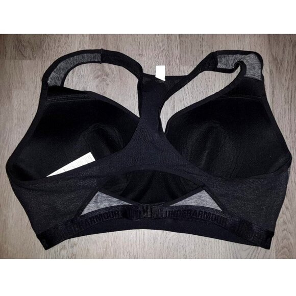 Under Armour Heat Gear Compression Sports Bra Size 36DD Black and Grey Racerback - Picture 2 of 3